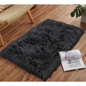 Faux Sheepskin Fluffy Super Soft Rug 2ftx3ft Black